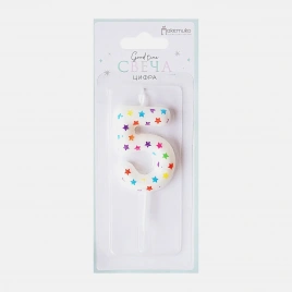 Свеча-цифра 5 Пакетико Happy Birthday в ассортименте
