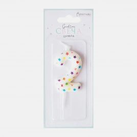 Свеча-цифра 2 Пакетико Happy Birthday