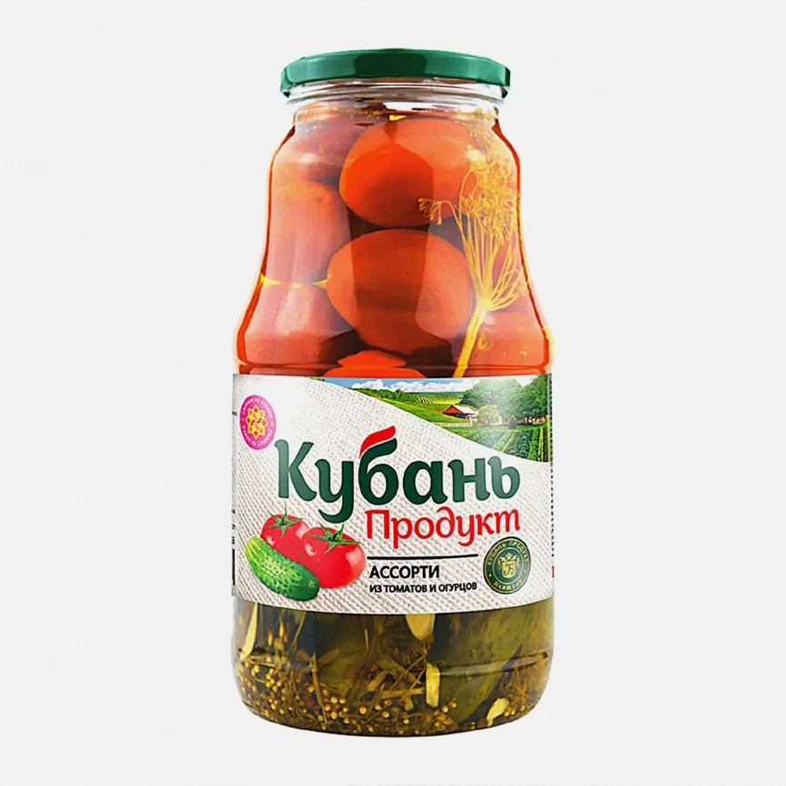 Ассорти Кубань продукт огурцы и помидоры маринованные 1800г фото 1