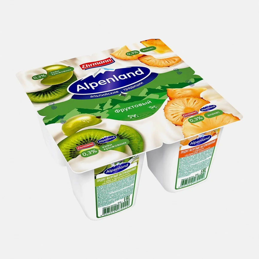 Йогурт Alpenland Ананас Киви Крыжовник 0.3% 95г фото 1
