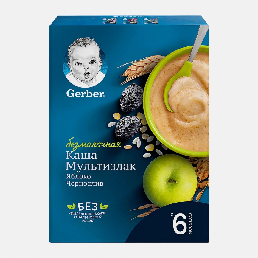 Каша Gerber Мультизлаковая с яблоком и черносливом безмолочная 180г фото 1