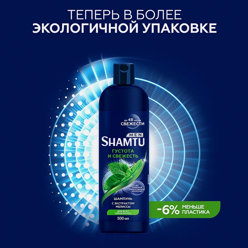 Шампунь для волос Shamtu Men Густота и свежесть с экстрактом мелиссы мужской 500мл фото 4