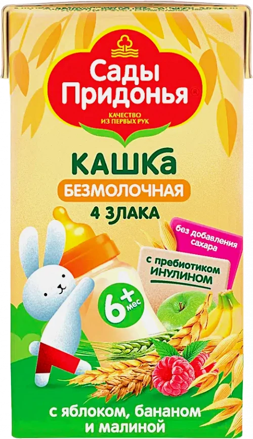 Каша Сады Придонья 4 злака яблоко-банан-малина с 6 месяцев 125г фото 1