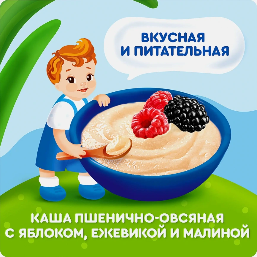 Каша молочная пшенично-овсяная яблоко ежевика малина с 8 месяцев Агуша 100г фото 2