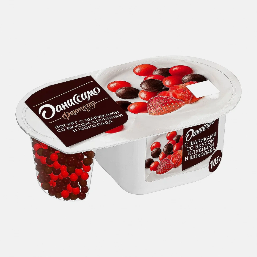 Йогурт Danissimo с хрустящими рисовыми шариками со вкусом клубника и шоколад 6.9% 105г фото 1