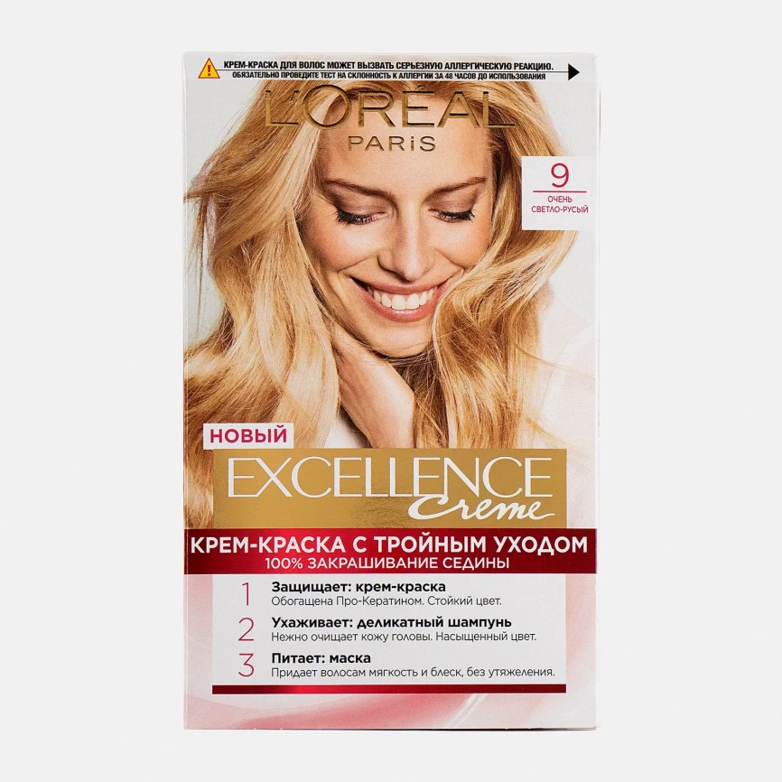 Стойкая крем-краска для волос L’Oreal Paris Excellence оттенок 9 Очень светло-русый фото 2
